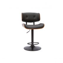 Miliboo - Tabouret de bar design réglable pivotant 360° noir et bois foncé BASILE