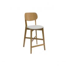 Miliboo - Tabouret de bar en bois clair chêne massif et tissu beige H65 cm LUCIA
