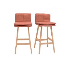 Miliboo - Tabouret de bar en tissu effet velours texturé terracotta et bois (lot de 2) JOAN