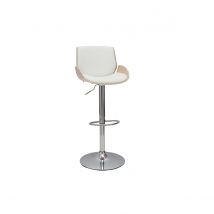 Miliboo - Tabouret de bar relevable blanc et bois clair VESPER
