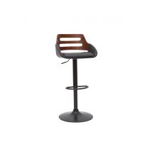 Miliboo - Tabouret de bar relevable design noir et noyer PERNIK
