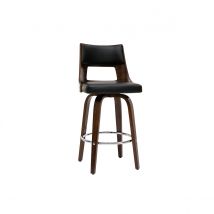 Miliboo - Tabouret de bar vintage pivotant noir et bois foncé GARBO