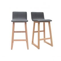 Miliboo - Tabourets de bar design bois clair et tissu gris 65 cm (lot de 2) OSAKA