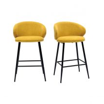 Miliboo - Tabourets de bar design en tissu effet velours jaune moutarde et métal noir (lot de 2) ROSALIE