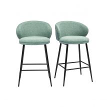 Miliboo - Tabourets de bar design en tissu effet velours texturé vert céladon et métal noir (lot de 2) ROSALIE