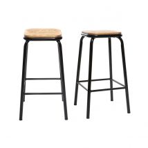 Miliboo - Tabourets de bar empilables noir et bois foncé H65 cm (lot de 2) MEMPHIS