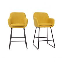 Miliboo - Tabourets de bar en tissu effet velours jaune moutarde H65 cm (lot de 2) AMIKA