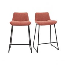 Miliboo - Tabourets de bar en tissu effet velours texturé terracotta et métal H65 cm (lot de 2) BOOST