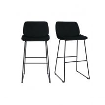 Miliboo - Tabourets de bar fixes en tissu velours noir pieds métal noir H65 (lot de 2) KAOLY