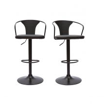 Miliboo - Tabourets de bar industriels réglables noirs (lot de 2) BECKETT