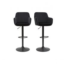 Miliboo - Tabourets de bar réglables en velours noir et métal (lot de 2) AMIKA