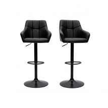 Miliboo - Tabourets de bar réglables matelassés noirs et métal noir 360° (lot de 2) MONTERO