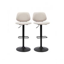 Miliboo - Tabourets de bar relevables design en tissu effet velours beige et métal noir BARNET (lot de 2)