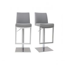 Miliboo - Tabourets de bar relevables gris et acier chromé (lot de 2) KYLE