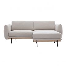 3-Sitzer Designsofa und Hocker in Beige Chenille Stoff und Schwarzem Metall TODD