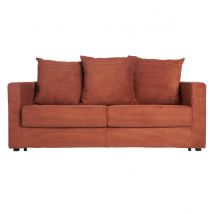 3-Sitzer Schlafsofa aus Cord-Samt in Terrakotta mit einer Matratze von 13 cm BACIO