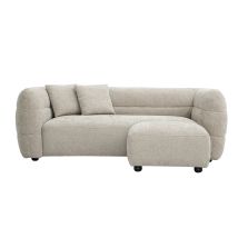 3-Sitzer Sofa und Fußhocker aus Stoff in Beige mit Samt-Effekt JOYA