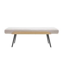 Bank aus Stoff mit strukturiertem Samteffekt, beige, helles Holz und schwarzes Metall L123 cm ELIOR