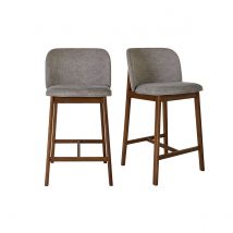 Barhocker aus grauem Samt-Textil-Effekt und dunklem Holz H69 cm (2er-Set) TIEGA