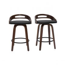 Barhocker dunkles Holz und schwarzes Polyurethan 65 cm 2er-Set MANO