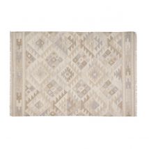 Beiger Berber-Teppich mit geometrischen Mustern aus Wolle und Baumwolle 160 x 230 cm MAKAÏ