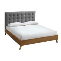 Bett für Erwachsene Skandinavisch Holz und Stoff Grau 160 x 200 cm LYNN