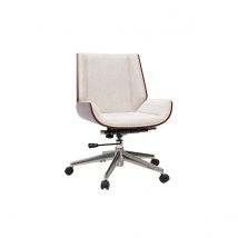 Bürostuhl auf Rollen Design in strukturiertem Samt-Effekt Stoff beige, dunkles Holz und verchromter Stahl CURVED