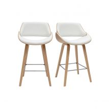 Design-Barhocker in Weiß und hellem Holz H70 cm (2er-Set) CLASH