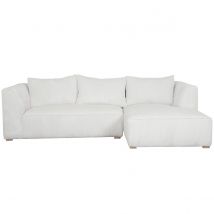 Design-Ecksofa rechtseitig aus geripptem, écrufarbenem Samtstoff 3-4 Sitzer PANAM