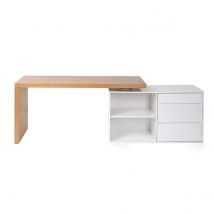 Design-Schreibtisch modulierbar Weiß glänzend und Eschenholz NEW MAX