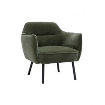 Design-Sessel in Khaki-grünem Samteffekt-Stoff und schwarzem Metall LAURENS