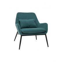 Design-Sessel Stoff mit Samteffekt in Entenblau und schwarzem Metall MAXINE