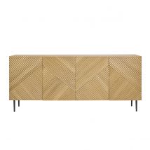 Design-Sideboard aus hellem, massiver Eiche mit Gravur und schwarzem Metall, 4 Türen, B180 cm ARCHIPEL