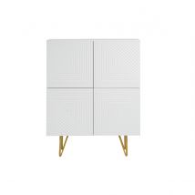Design-Sideboard graviert matt weiß und vergoldetem Metall 4 Türen B86 cm OZEN