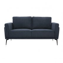 Design-Sofa mit 2 Plätzen aus dunkelblauem strukturiertem Samteffektstoff und schwarzem Metall MOSCO