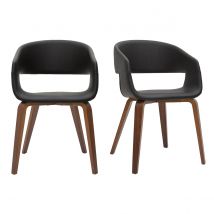 Design-Stühle aus schwarzem Polyurethan mit dunklen Holzbeinen (2er-Set) SLAM