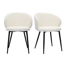 Design-Stühle aus Stoff mit Bouclé-Wolleffekt in Ecru und schwarzem Metall (2er-Set) ROSALIE