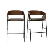 Designer Barhocker aus dunklem Holz und schwarzem Metall (2er-Set) WESS