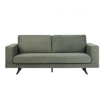 Designersofa mit 3 Sitzplätzen aus khakigrünem Chenille-Stoff und schwarzem Metall LENNON