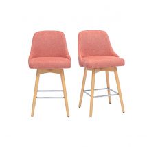 Drehbare skandinavische Barhocker 360° aus strukturiertem Samtstoff in Terrakotta und massiver Buche H65 cm (Set mit 2) HASTA