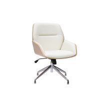 Drehbarer Bürostuhl im Design 360° in Weiß, hellem Holz und Chrom-Metall MARLOW