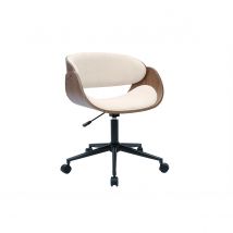 Drehstuhl aus dunklem Holz und beige Textur-Veloursstoffen BENT