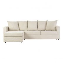 Ecksofa linksseitig konvertibel 4 Sitzer in beige Rippenvelours mit 13 cm Matratze BACIO