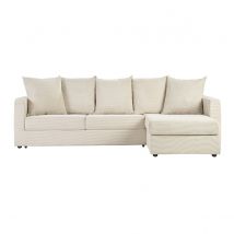 Ecksofa rechts umwandelbar 4 Sitze in beige Cordstoff mit 13 cm Matratze BACIO