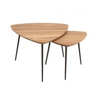 Massivholz und schwarzes Metall Couchtische (2er Set) STONES