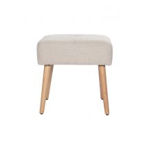 Niedriger Hocker aus Stoff mit strukturiertem Samteffekt in Beige und hellem Massivholz H46 cm GUESTA