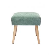 Niedriger Hocker aus Stoff mit strukturiertem Samteffekt in Seladongrün und hellem Massivholz H46 cm GUESTA