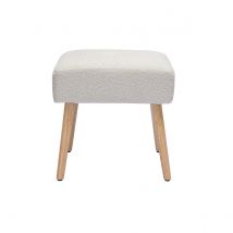 Niedriger Hocker aus weißem Stoff mit Bouclé-Wolleffekt und hellem Massivholz H46 cm GUESTA
