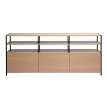 Niedriges Sideboard in heller Eichenholzoptik und schwarzem Metall L180 cm MAXENCE