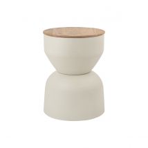 Runder Beistelltisch Design mit Aufbewahrung aus Metall in Sand und massivem Mangoholz D30 cm YOYO